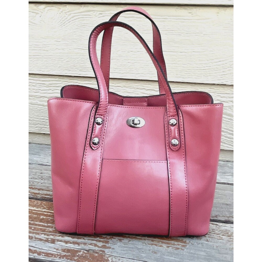 Patricia Nash Darby Tote Leather Crossbody Bag Turn Lock - Pink - Picture 2 of 16